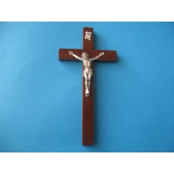 Krzyż drewniany prosty ciemny brąz 16 cm